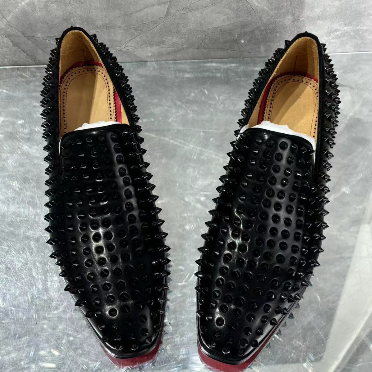 Men'S Grooming Oxford - Black Rivets Leather Men's Loafers Square